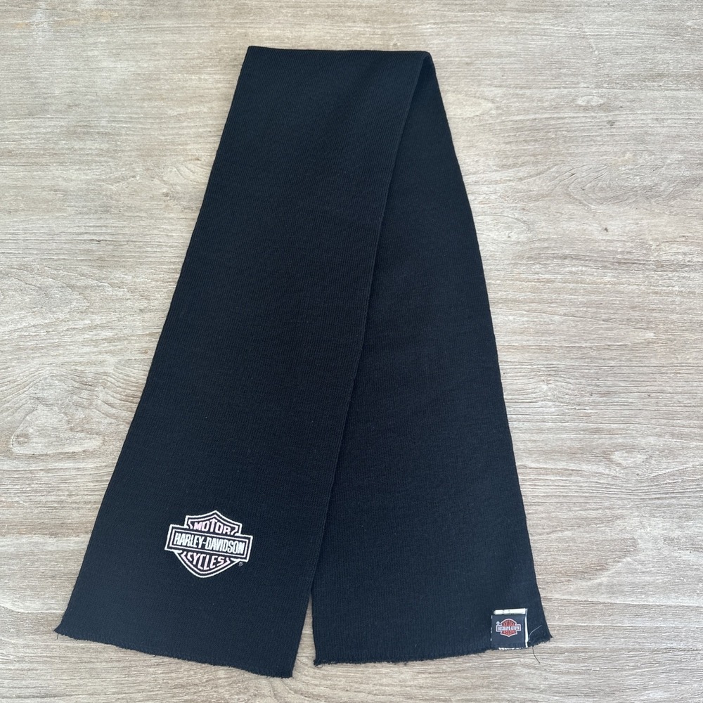 Harley Davidson Women's Scarf Black Knit Embroidered Pink Logo Made In USA